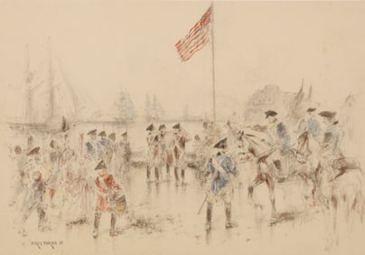 Percy Moran (1862-1935), Soldiers congregated near a harbor