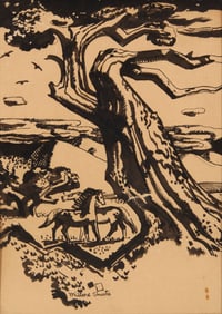 Millard Owen Sheets (1907-1989), Modernist horses and cypress tree