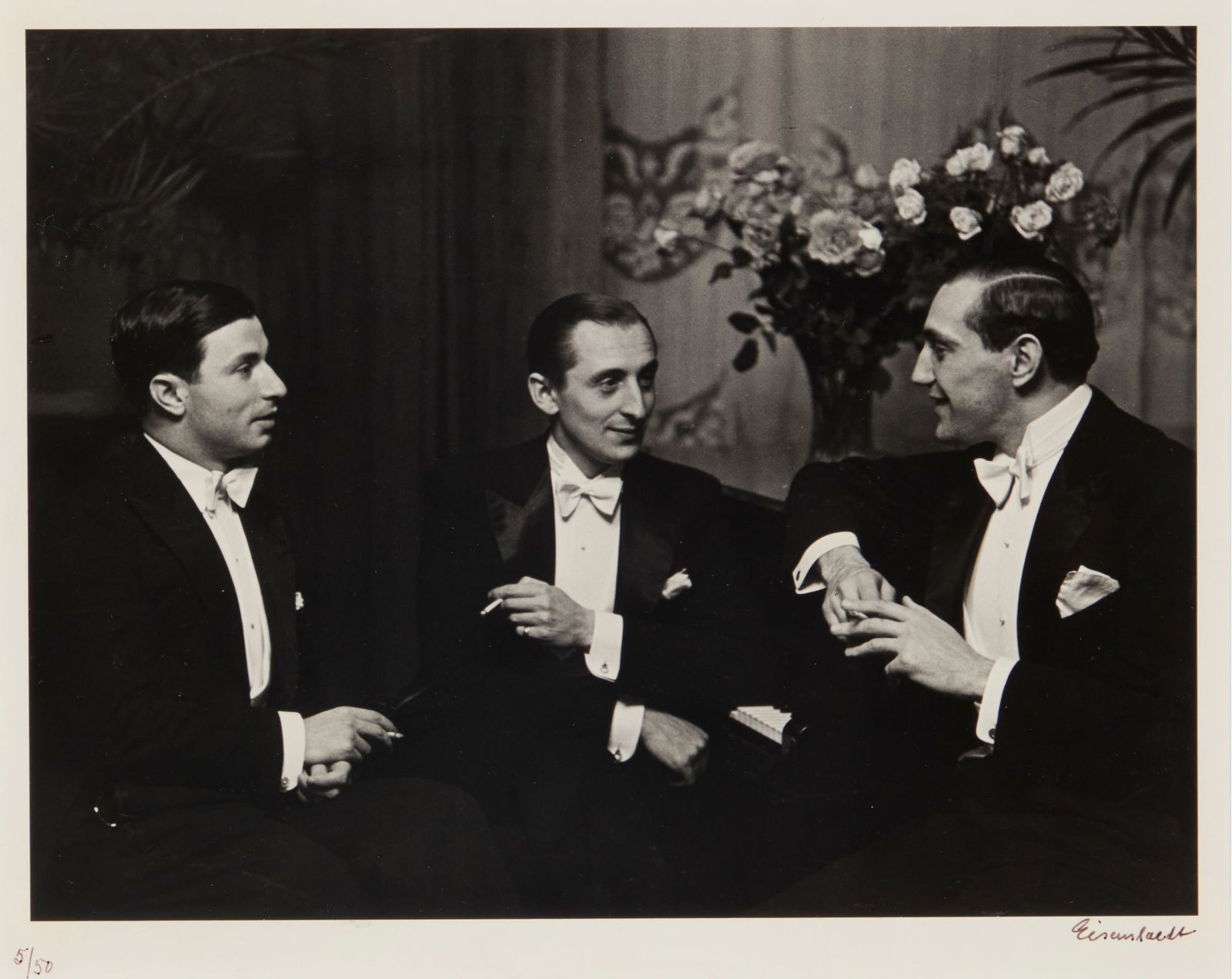 Alfred Eisenstaedt (1898-1995), "Violinist Nathan Milstein, Pianist Vladimir Horowitz, Cellist: Alfred Eisenstaedt(1898-1995)"Violinist Nathan Milstein, Pianist Vladimir Horowitz, Cellist Gregor Piatigorsky," 1932Gelatin silver print on paperEdition: 5/50Signed and numbered in ink in the lower m