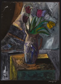 Carlos Almaraz (1941-1989, Mexican-American), "Still Life with Tulips," 1989
