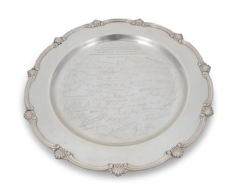 A Mexican sterling silver tray signed by ambassadors