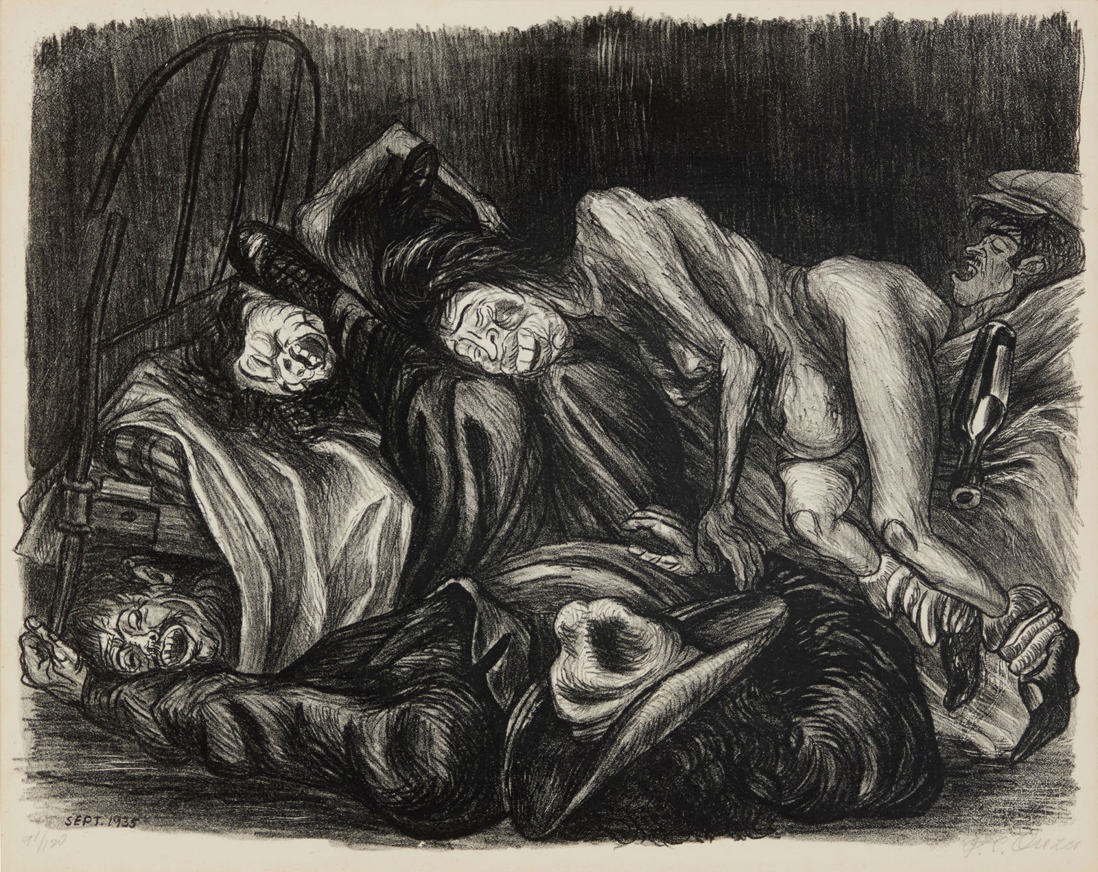 Jose Clemente Orozco (1883-1949, Mexican), "Fin de Fiesta (Miseria)," 1935: Jose Clemente Orozco(1883-1949, Mexican)"Fin de Fiesta (Miseria)," 1935Lithograph on paperEdition: 91/120Signed and numbered in pencil in the lower margin: J.C. Orozco; dated "Sept. 1935" in the stone