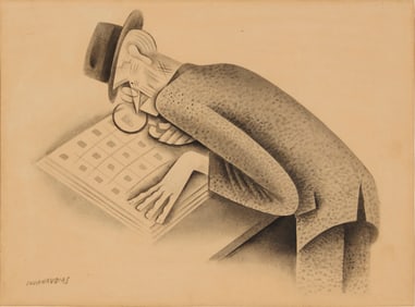 Miguel Covarrubias (1904-1957, Mexican), "Filatelista," cartoon for "Vanity Fair" magazine, circa