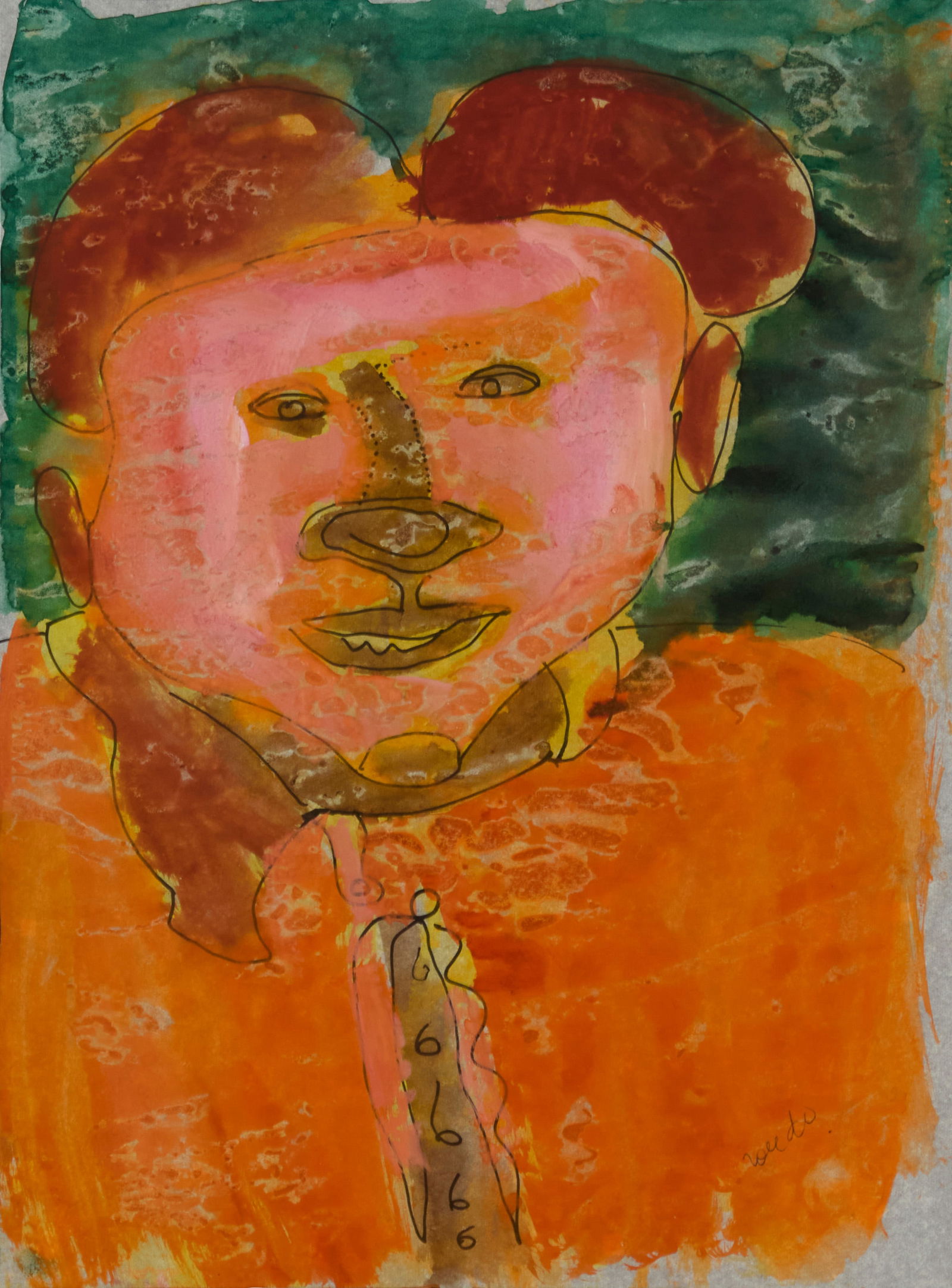 Francisco Toledo (1940-2019, Mexican), "Cabeza," 1963: Francisco Toledo(1940-2019, Mexican)"Cabeza," 1963Watercolor and ink on thin paperSigned in ink lower right: Toledo; titled by repute; dated on a gallery label affixed to the frame's backing boardImag