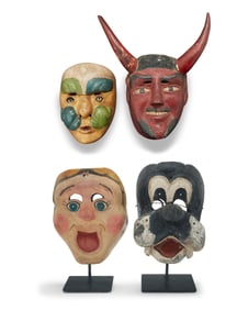 Four Guatemalan Folk Art polychrome carved wood masks