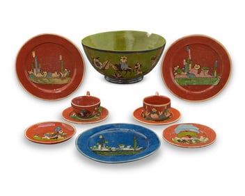 A group of Mexican Tlaquepaque pottery table items