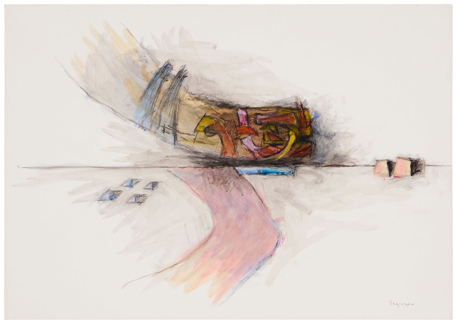 Fernando de Szyszlo (1925-2017, Peruvian), "Paisaje," 2014: Fernando de Szyszlo(1925-2017, Peruvian)"Paisaje," 2014Watercolor and charcoal on paperboardSigned in ink lower right: Szyszlo; titled and dated by reputePaperboard: 20" H x 28.625" W Provenance