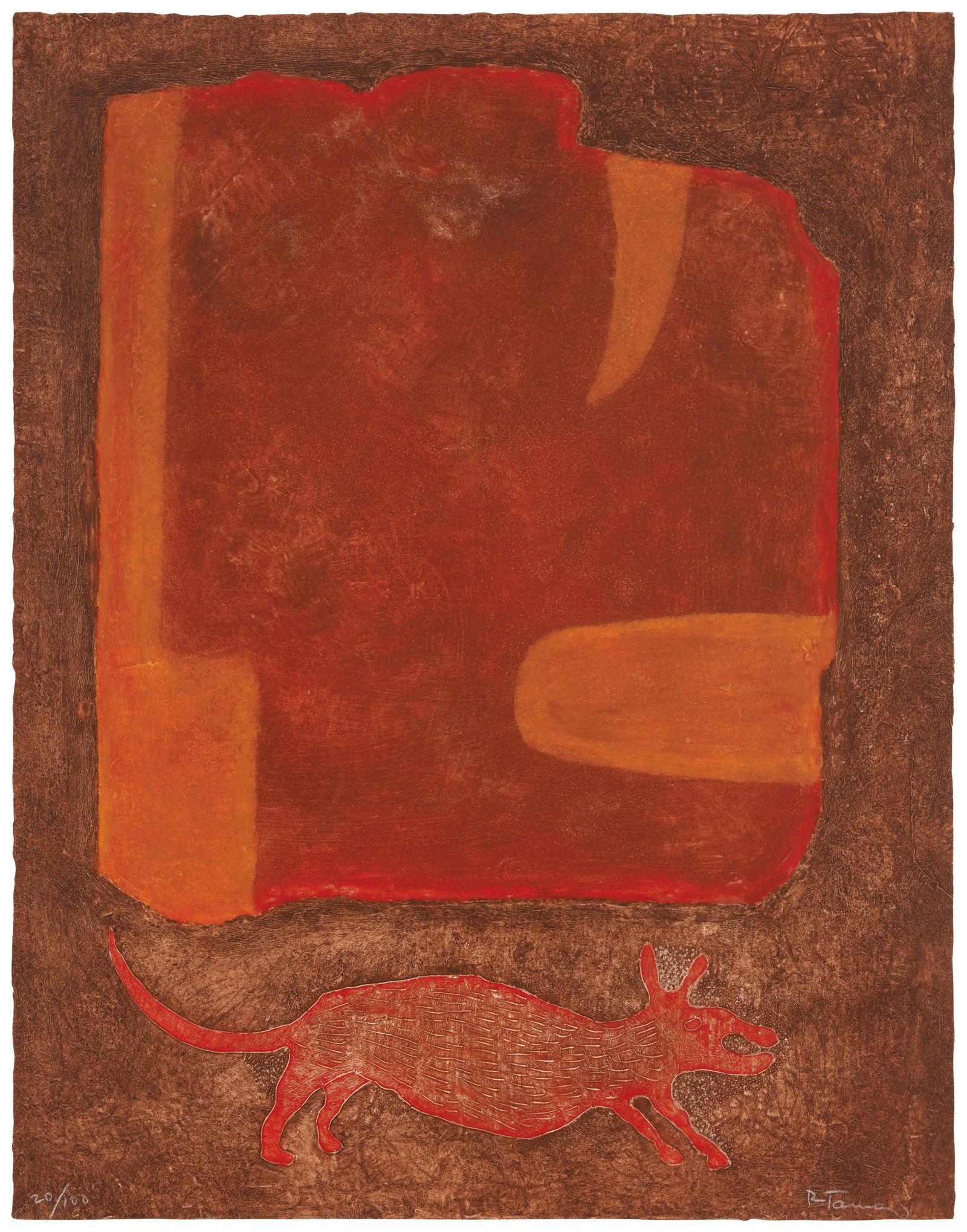 Rufino Tamayo (1899-1991, Mexican), "Estela," 1977: Rufino Tamayo(1899-1991, Mexican)"Estela," 1977Mixografia in colors on Arches paperEdition: 20/100Signed and numbered in white crayon along the lower edge: R Tamayo; an unidentified blindstamp, lower