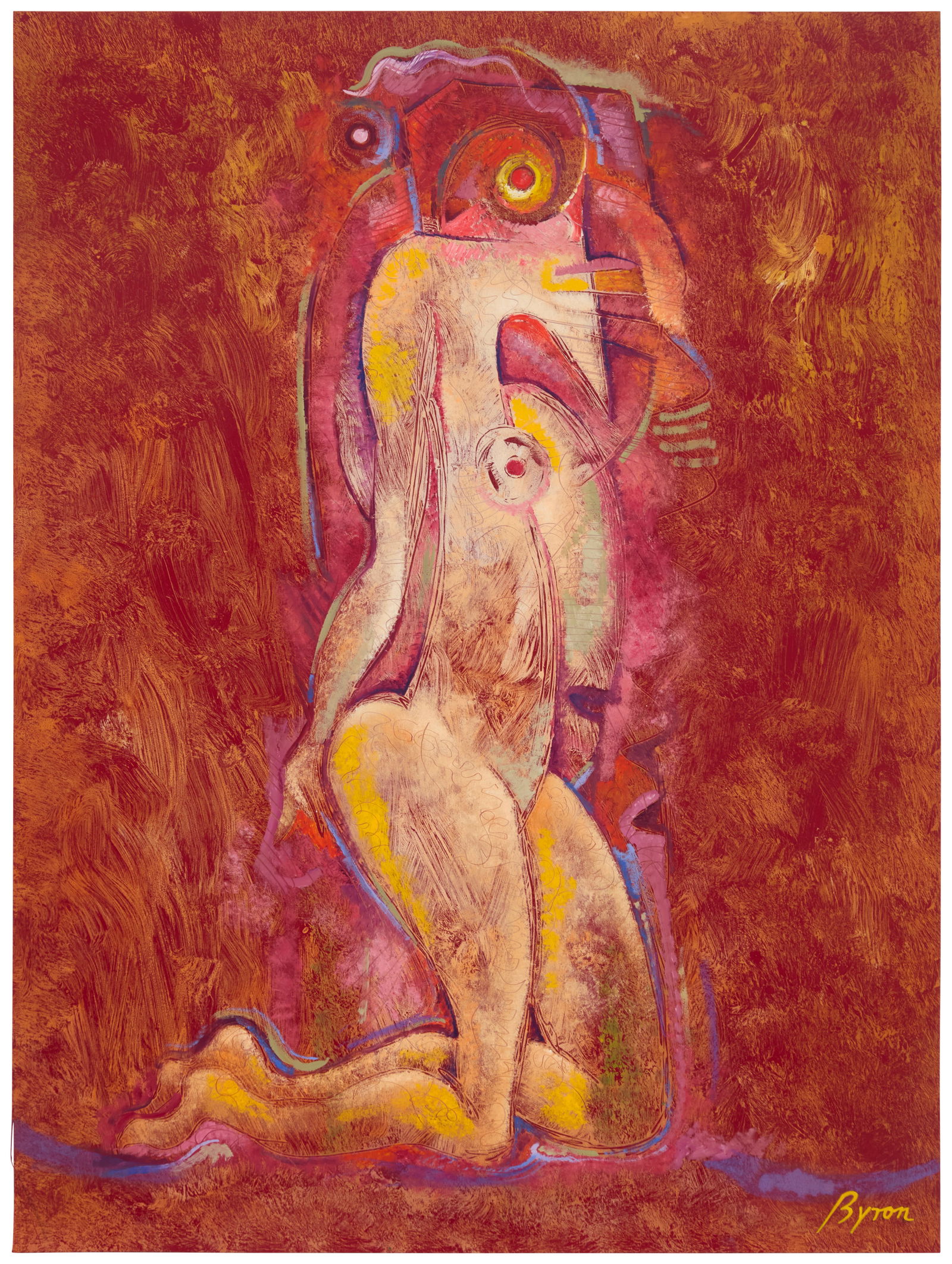 Byron Galvez (1941-2009, Mexican), Abstract figural (1 of 4)