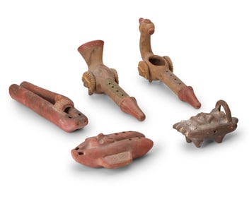 A group of Aztec/Mayan style pottery whistles