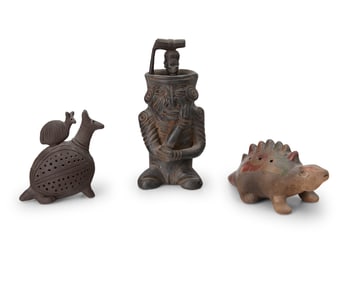 Three Pre-Columbian style pottery figures