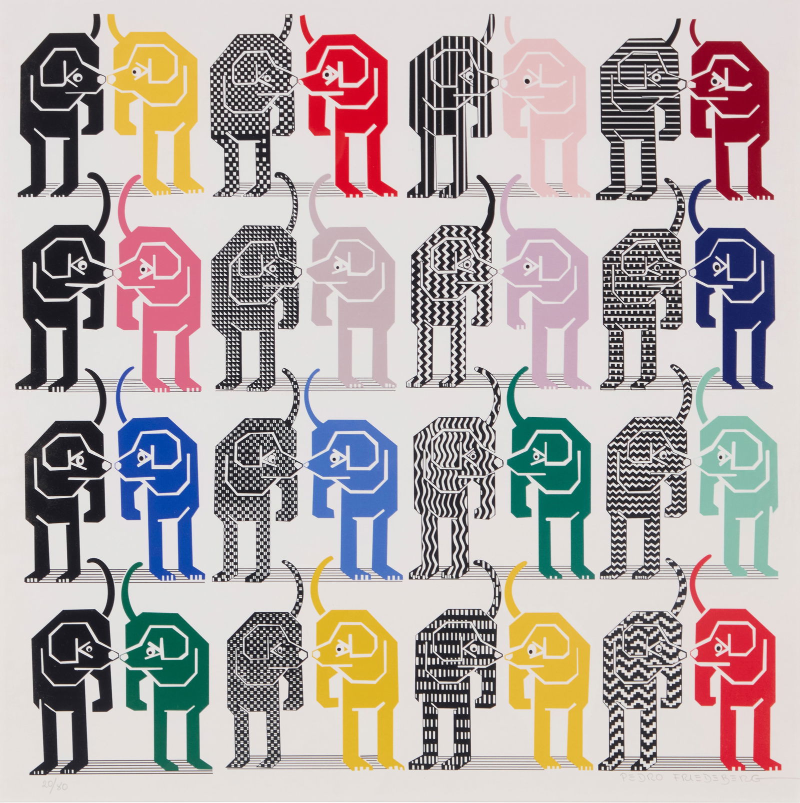 Pedro Friedeberg (b. 1936, Mexican), "Loteria Canina": Pedro Friedeberg(b. 1936, Mexican)"Loteria Canina"Giclee in colors on paper in artist's frameEdition: 20/80Signed and numbered in pencil in the lower margin: Pedro FriedebergImage: 24" H x 24" W; Sigh