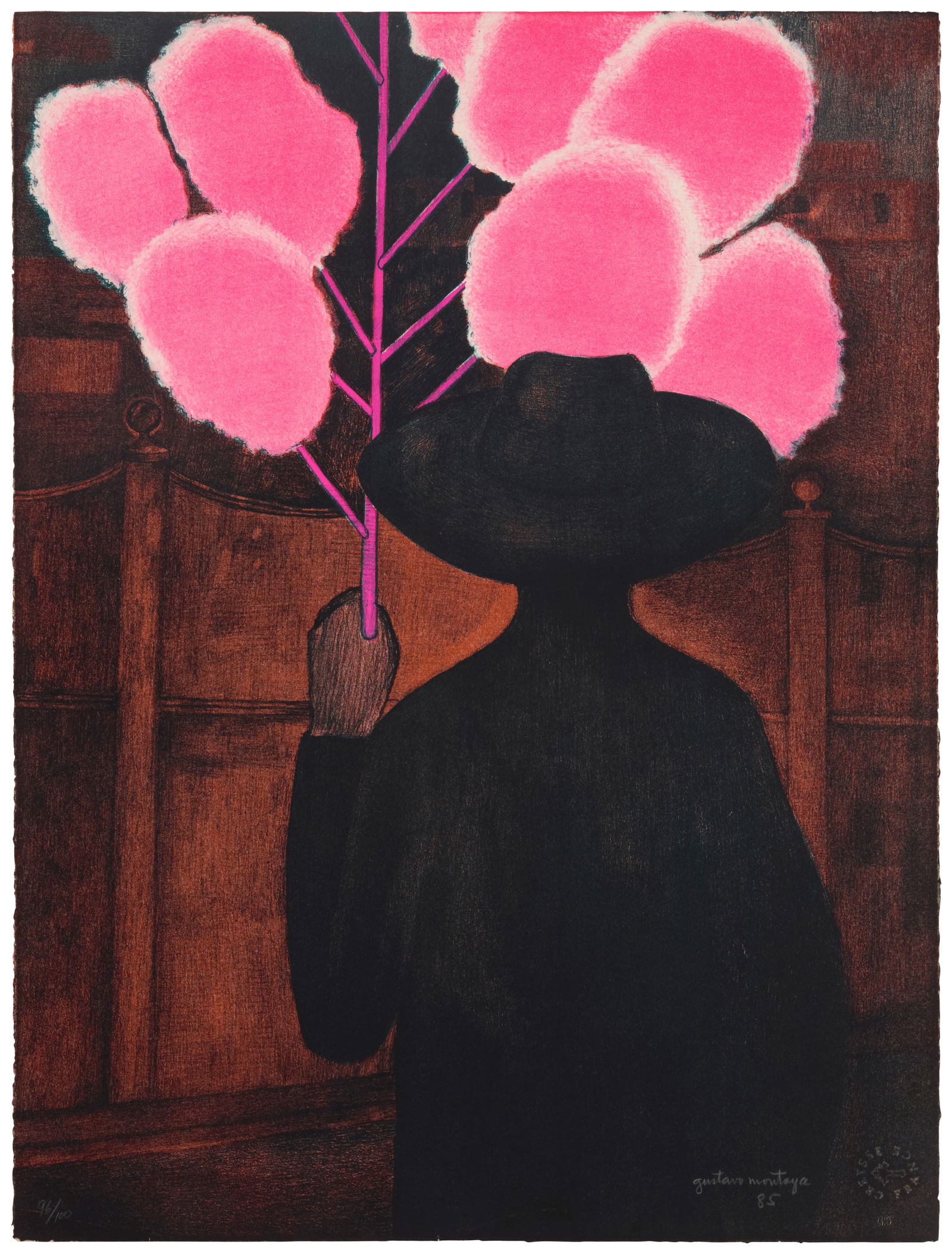 Gustavo Montoya (1905-2003, Mexican), "Algondonero," 1985: Gustavo Montoya(1905-2003, Mexican)"Algondonero," 1985Lithograph in colors on wove paper, watermark Creysee FranceEdition: 96/100Signed, dated, and numbered in pencil along the lower edge: Gustavo Mon