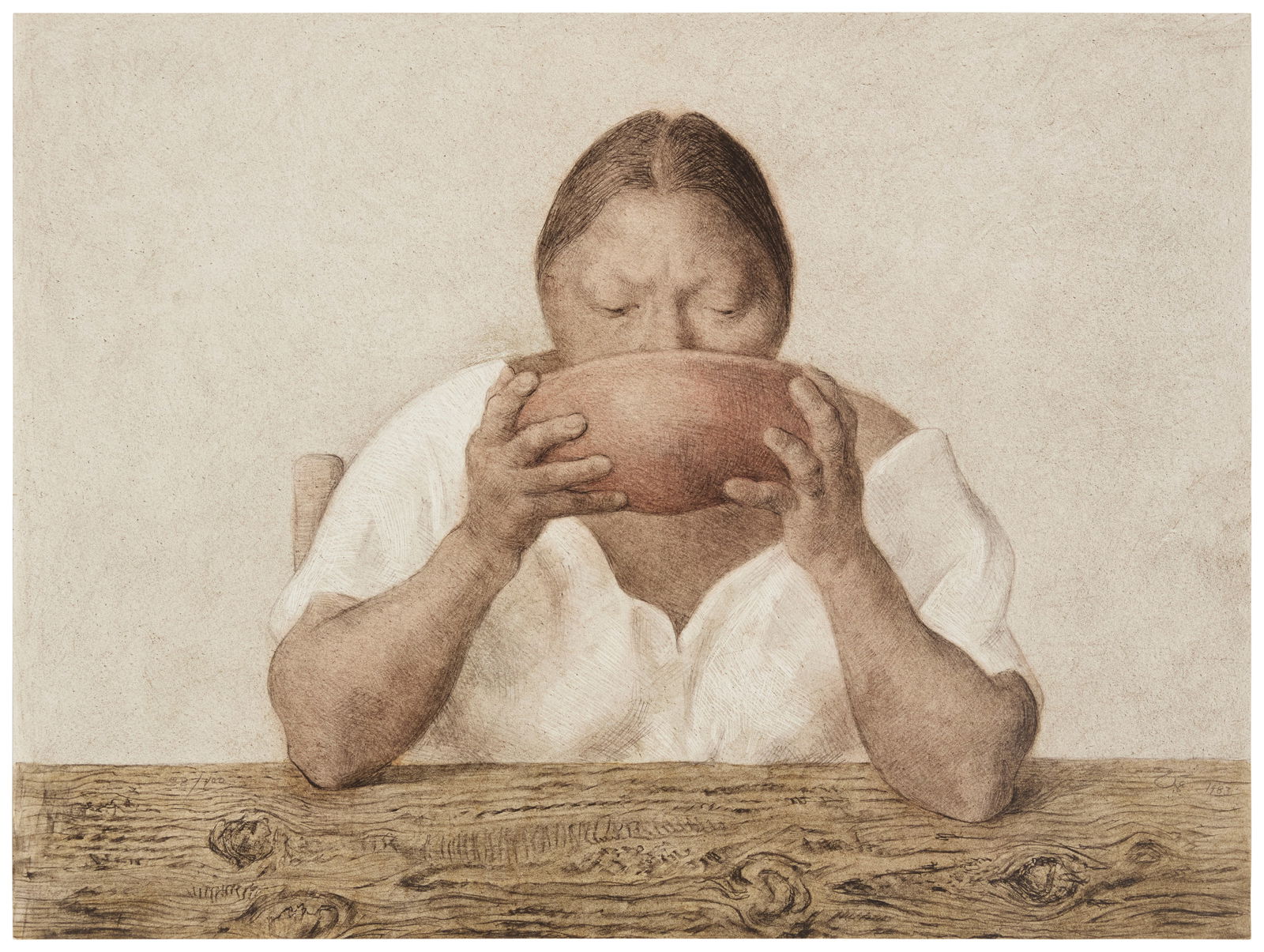 Francisco Z?Òiga (1912-1998, Mexican), "Mujer con Olla," 1983: Francisco Z?Òiga(1912-1998, Mexican)"Mujer con Olla," 1983Lithograph in colors on wove paper without watermarkEdition: 28/100 (there were also 10 AP and 10 HC impressions on this paper, as well as 33