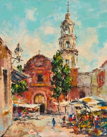 Hajime Okuda (1906-1992, American), "At San Miguel De Alente, Mexico" 1974