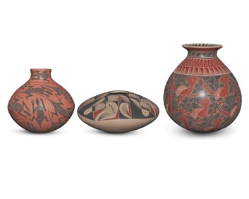 Three Mata Ortiz pottery vessels