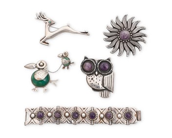 A group of Mexican silver and set stone jewelry