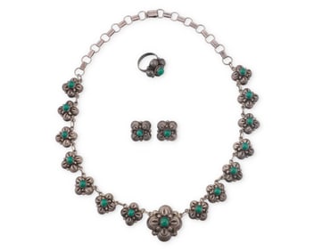 A set of Mexican silver and hardstone jewelry