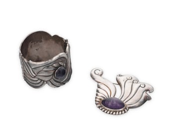 A group of Mexican silver and amethyst jewelry