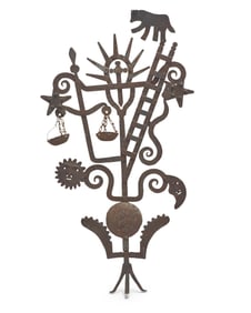 A Mexican wrought iron 'Cruce de Casa' ornamental cross