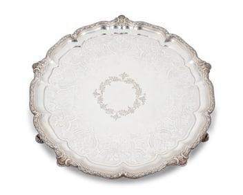 A Victorian sterling silver round footed tray
