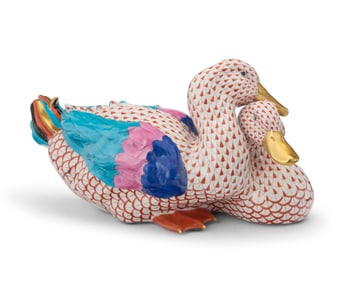 A Herend porcelain group of two ducks