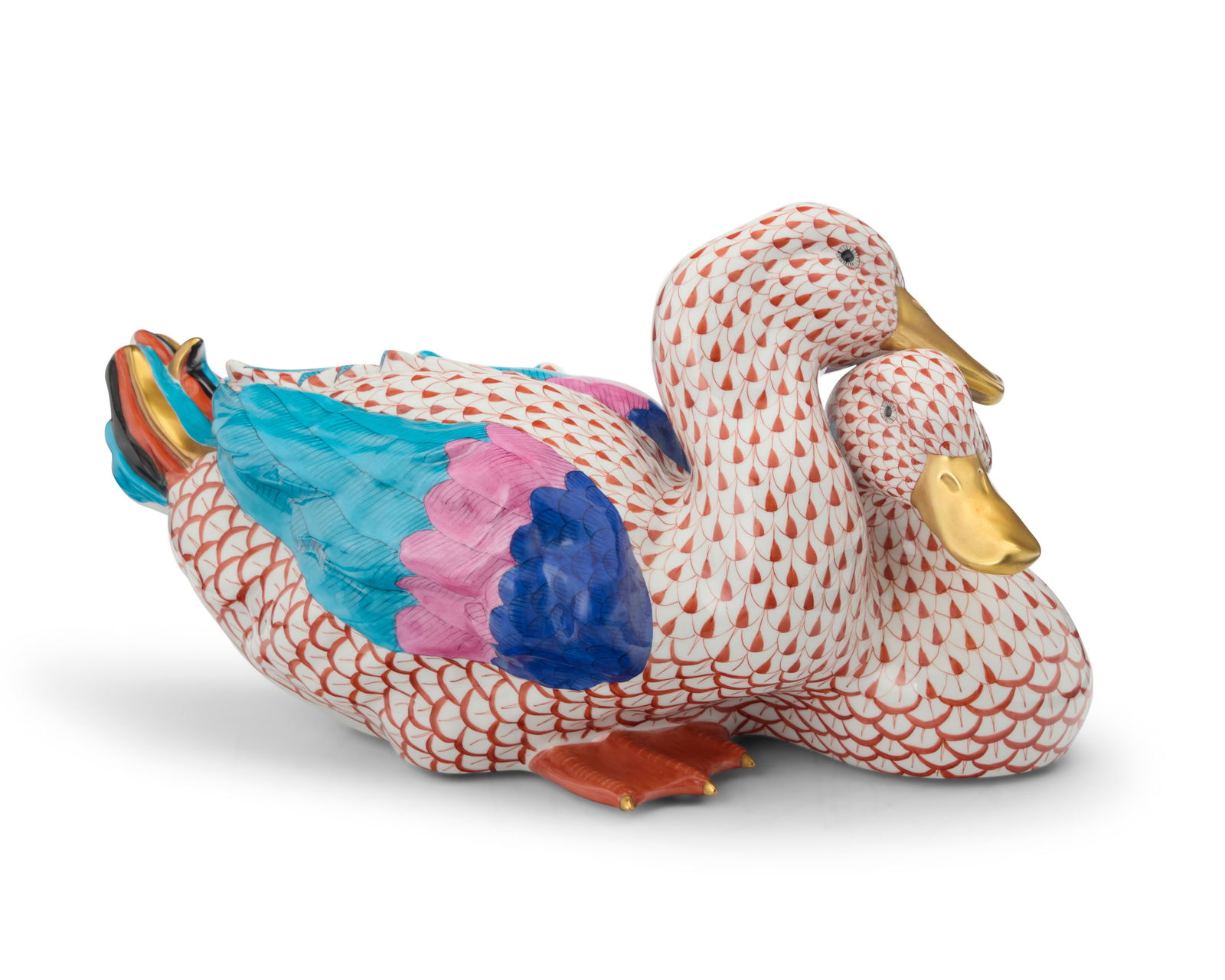 A Herend porcelain group of two ducks (1 of 5)