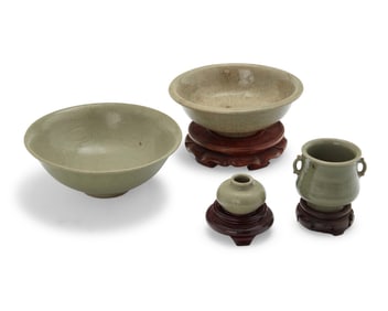 A group of Asian export celadon ceramic items