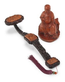 Two Chinese carved wood table items