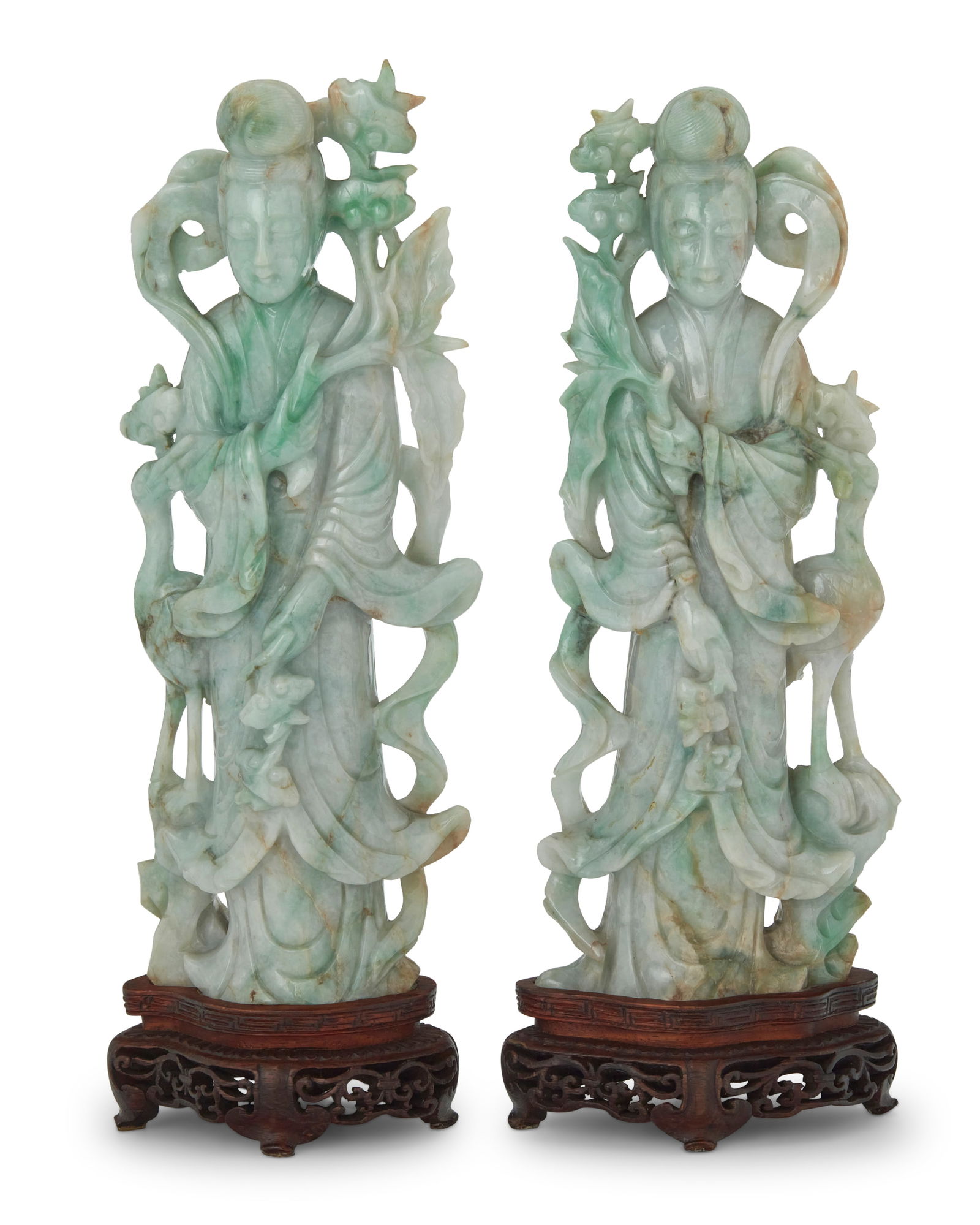 A pair of Chinese carved jade figures of beauties (1 of 5)
