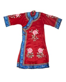 A Chinese woman's red silk robe with floral embroidery