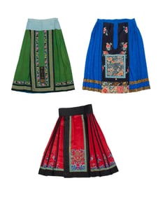 A group of Chinese embroidered silk skirts