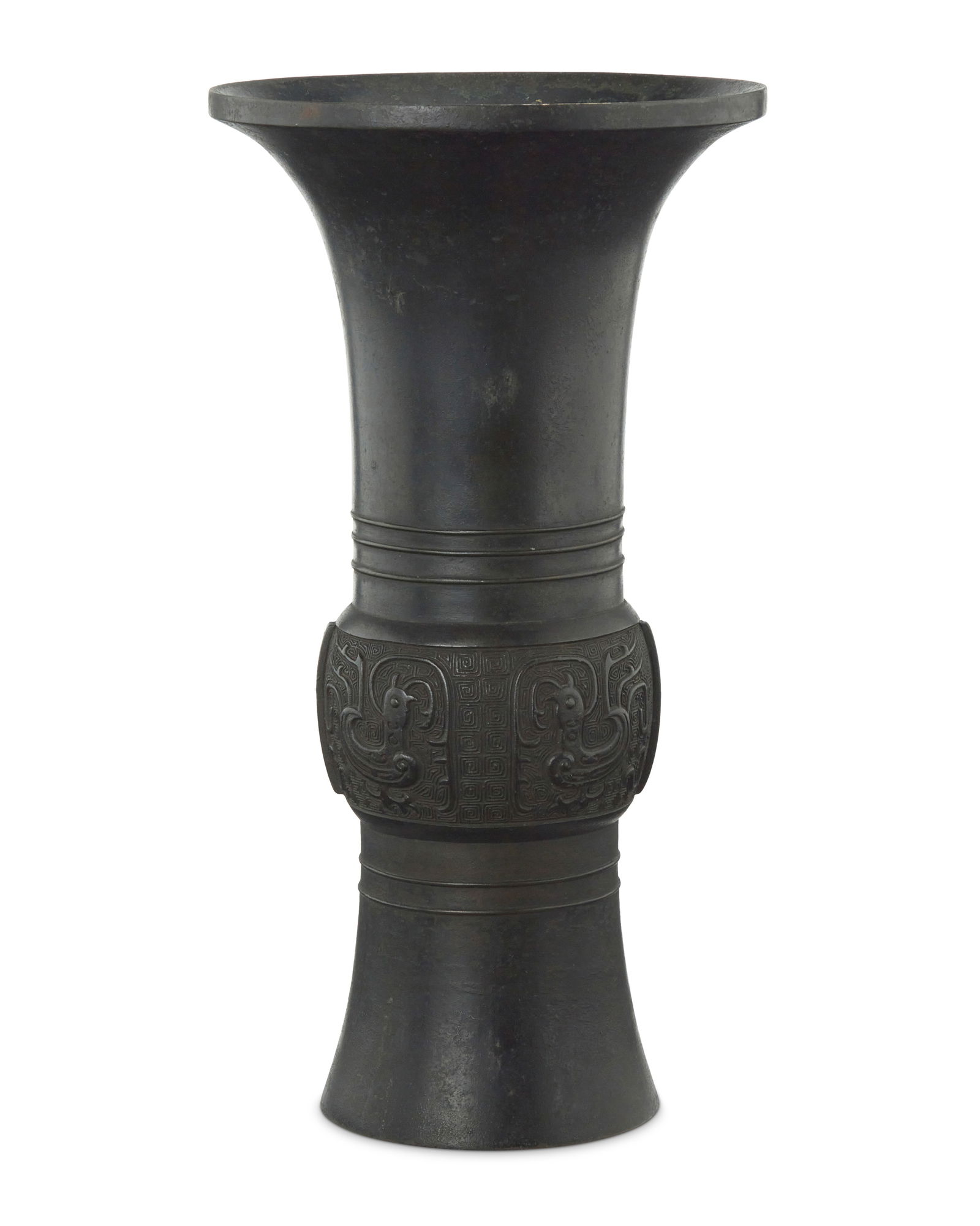 A Chinese cast metal gu form archaistic vase (1 of 3)