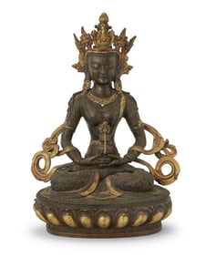 A Tibeto-Chinese parcel gilt bronze figure of Amitayu