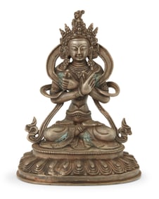 A Tibeto-Chinese silvered metal figure of Vajradhara