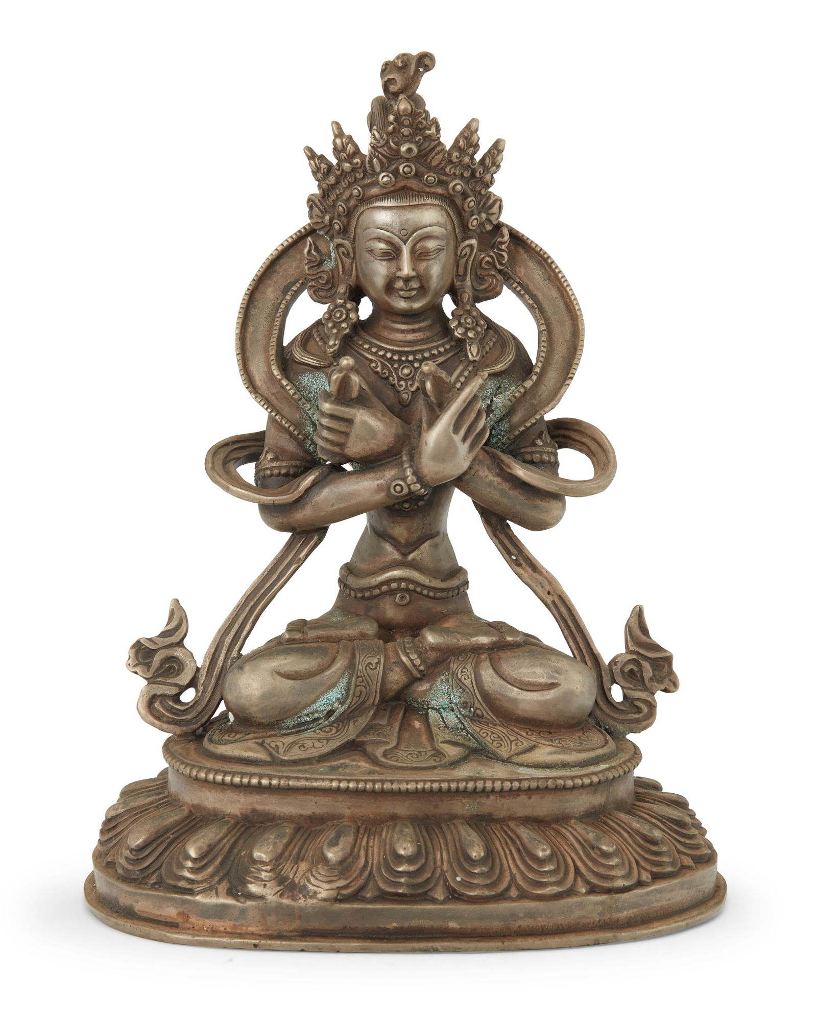 A Tibeto-Chinese silvered metal figure of Vajradhara (1 of 5)