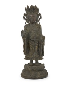 A South Asian Udayana style cast metal standing Buddha figure