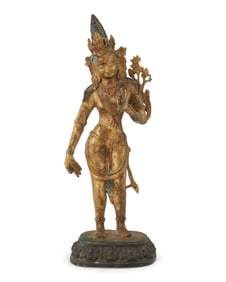 A Tibetan gilt bronze figure of Padmapani