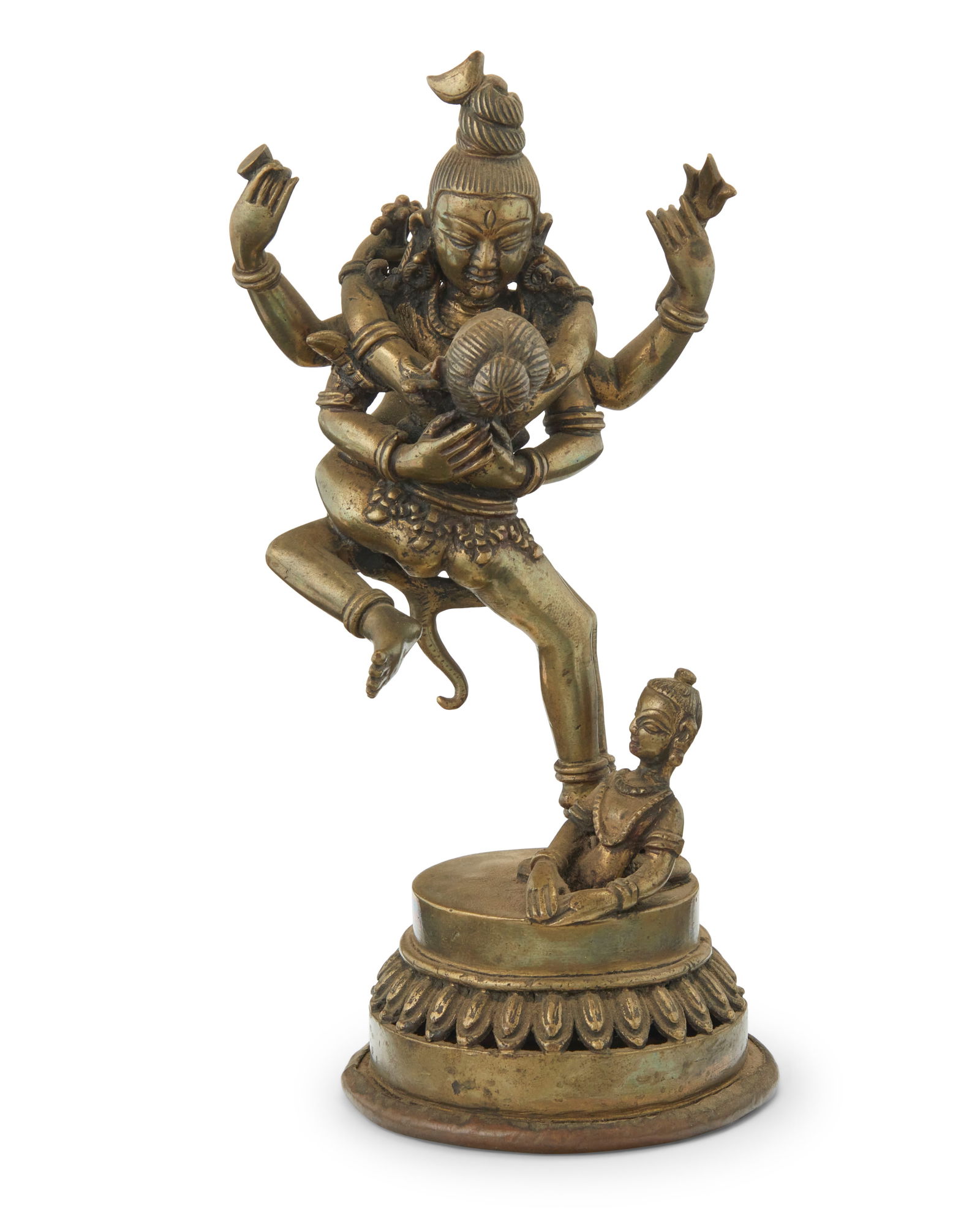 An Indian brass figure of Shiva and Parvati: An Indian brass figure of Shiva and Parvati 19th century or later 7.5" H x 2.5" W x 3" D