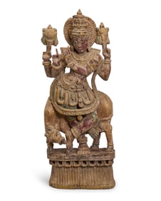 A large Indian polychromed carved wood figure of Krishna Venugopala