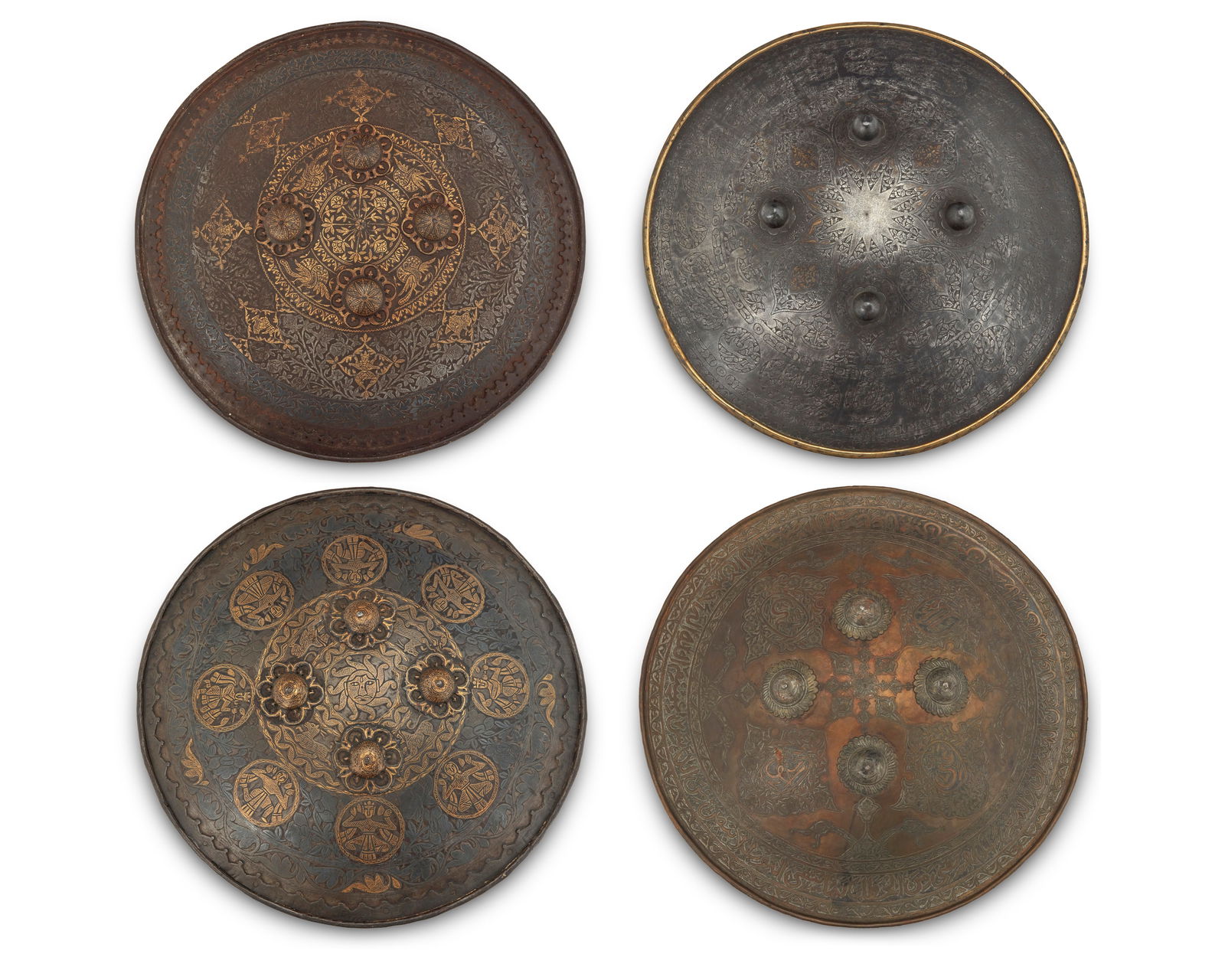 Four Persian parcel-gilt iron shields (1 of 9)