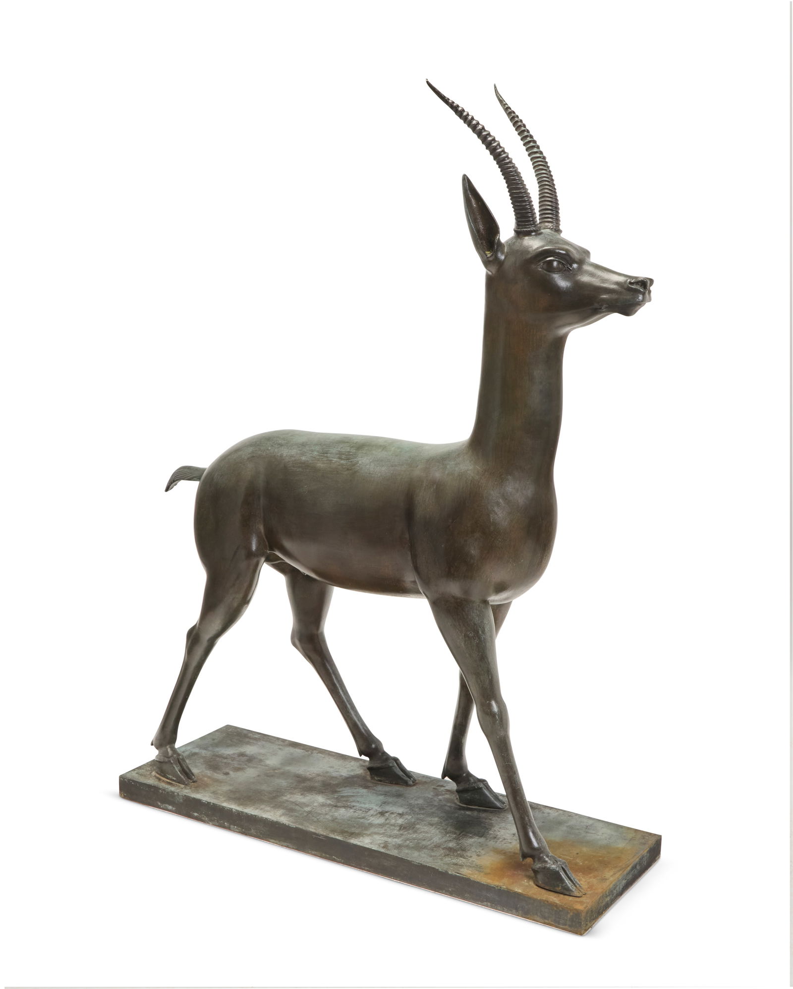 Frederic Mares Deulovol (1893-1991), Gazelle: Frederic Mares Deulovol (1893-1991) Gazelle Patinated bronze Base signed in the casting: F. Mares; with impressed foundry mark: Fundicion R. Vila / Valls (Tarragona) Figure: 58" H x 46" W x 12" D;