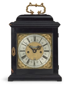 A Claude Viet George I ebony veneered table clock