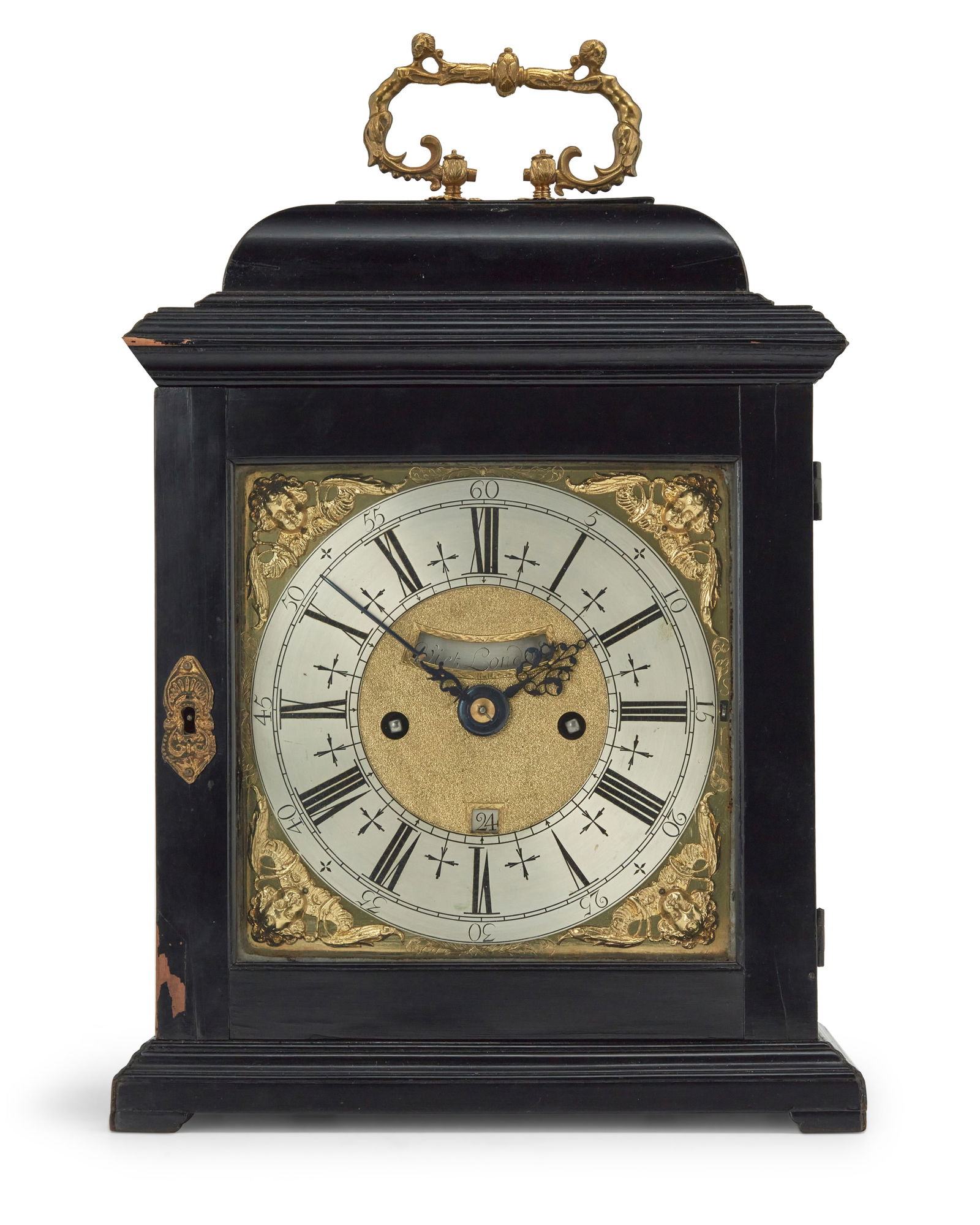 A Claude Viet George I ebony veneered table clock (1 of 8)