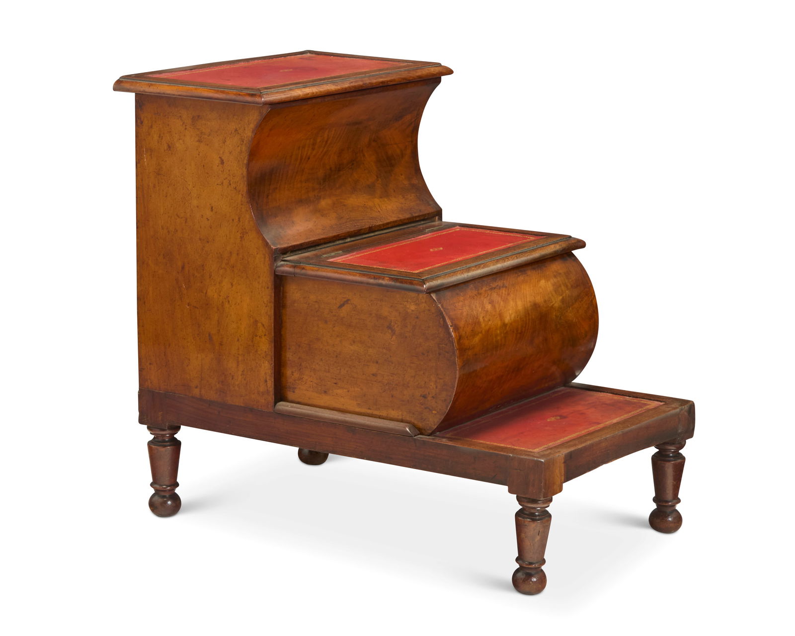 A set of English leather inset wood library steps (1 of 10)