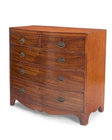 A George III style inlaid mahogany bowfront chest