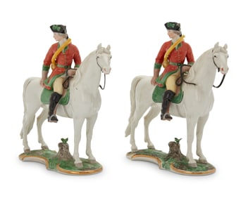 A pair of Nymphenburg porcelain equestrian groups