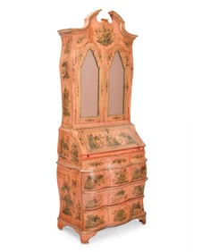 An Italian Rococo style chinoiserie decorated secretary bookcase