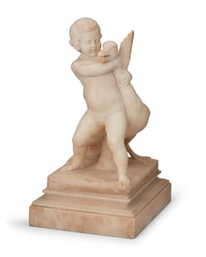 An Italian carved marble and alabaster figure of a boy and goose