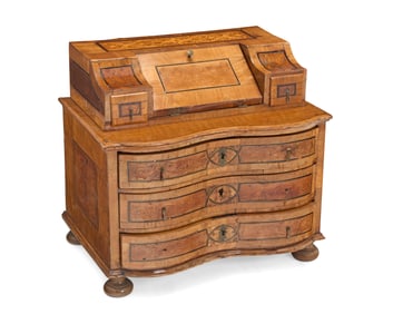 A miniature German Baroque style marquetry desk